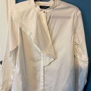 Ralph Lauren White Women’s Ruffle-Front Dress Shirt